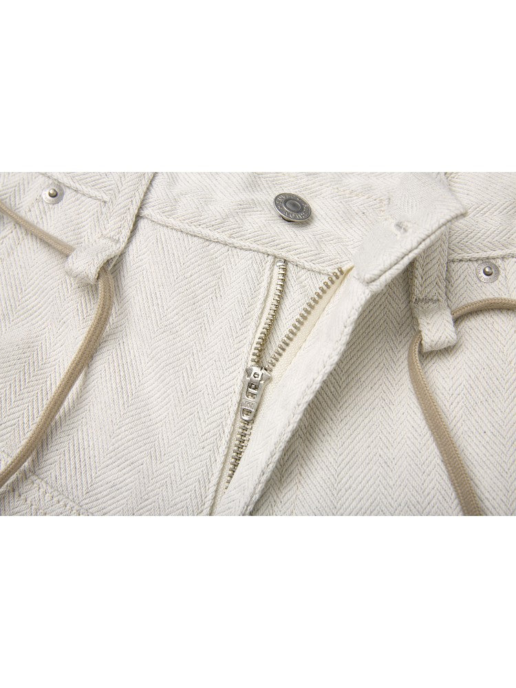 Milk White Drawstring Cleanfit Straight Cropped Jeans