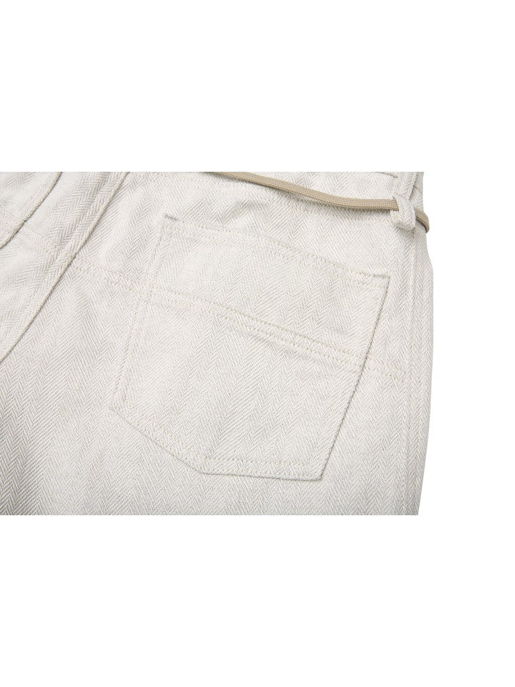 Milk White Drawstring Cleanfit Straight Cropped Jeans