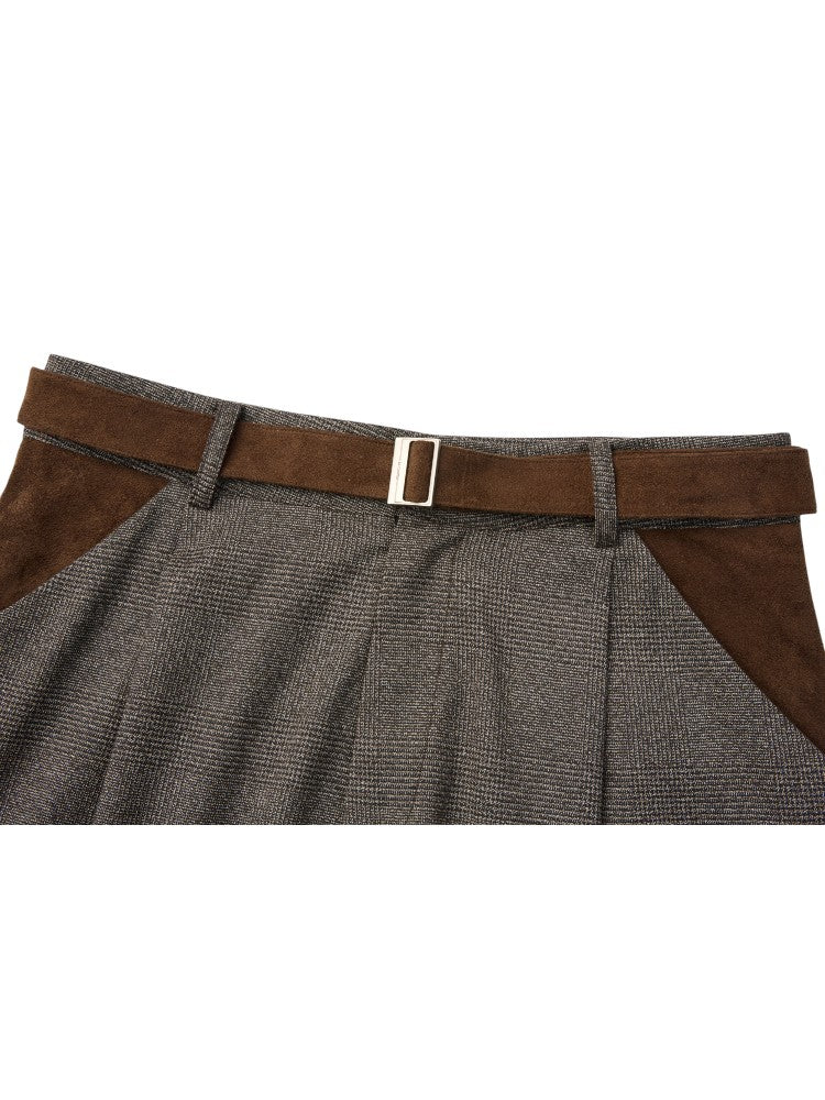Suede Pleated Houndstooth Pants
