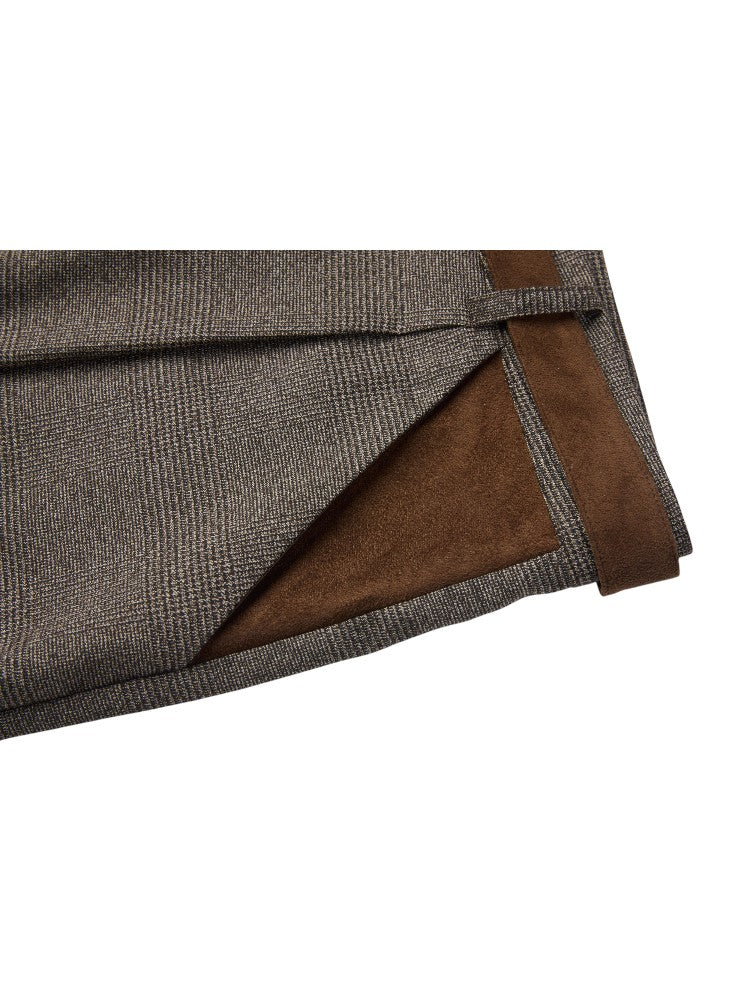 Suede Pleated Houndstooth Pants