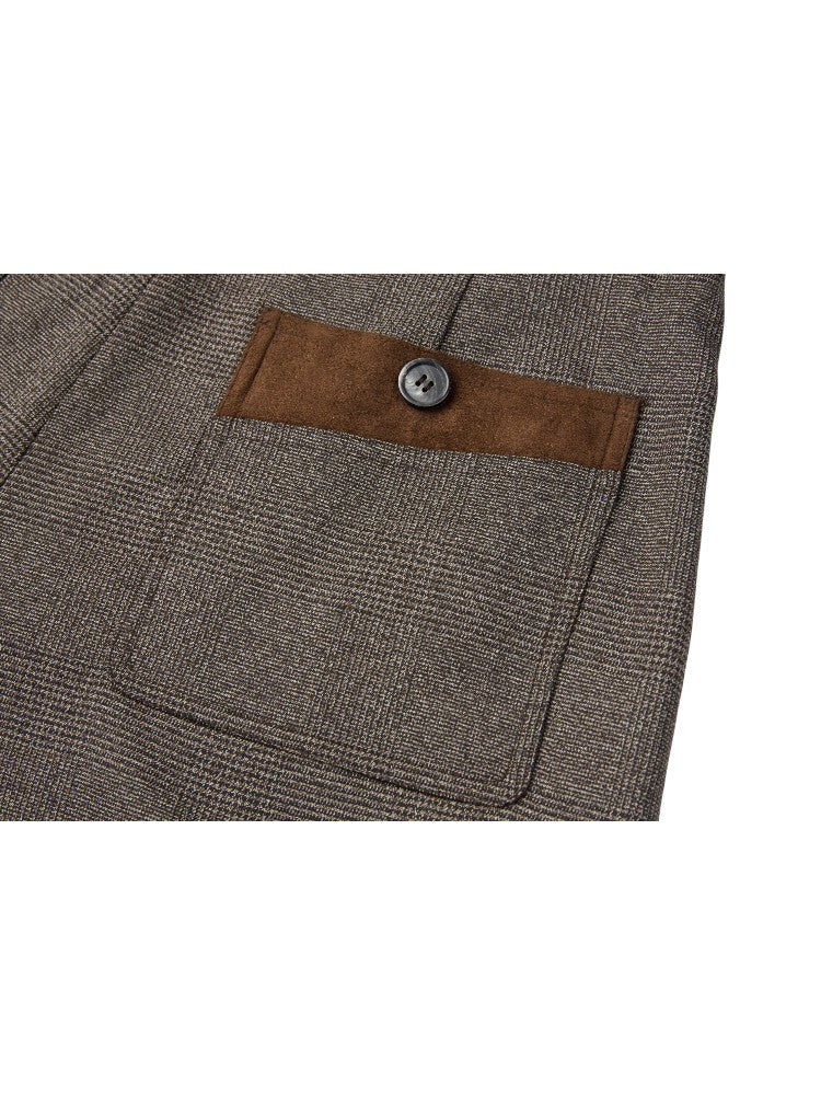 Suede Pleated Houndstooth Pants