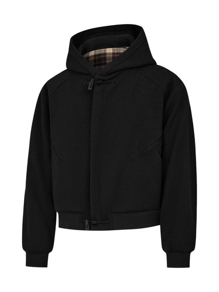 Wool Blend Plaid Hoodie Jacket