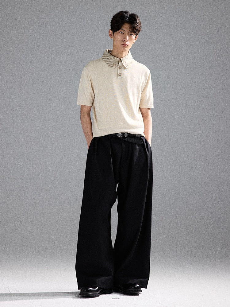 Houndstooth Knit Short-Sleeve Polo Shirt