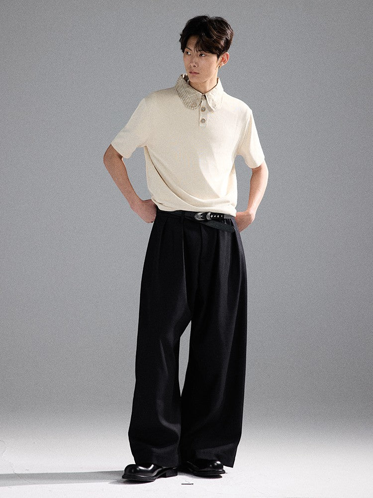 Houndstooth Knit Short-Sleeve Polo Shirt