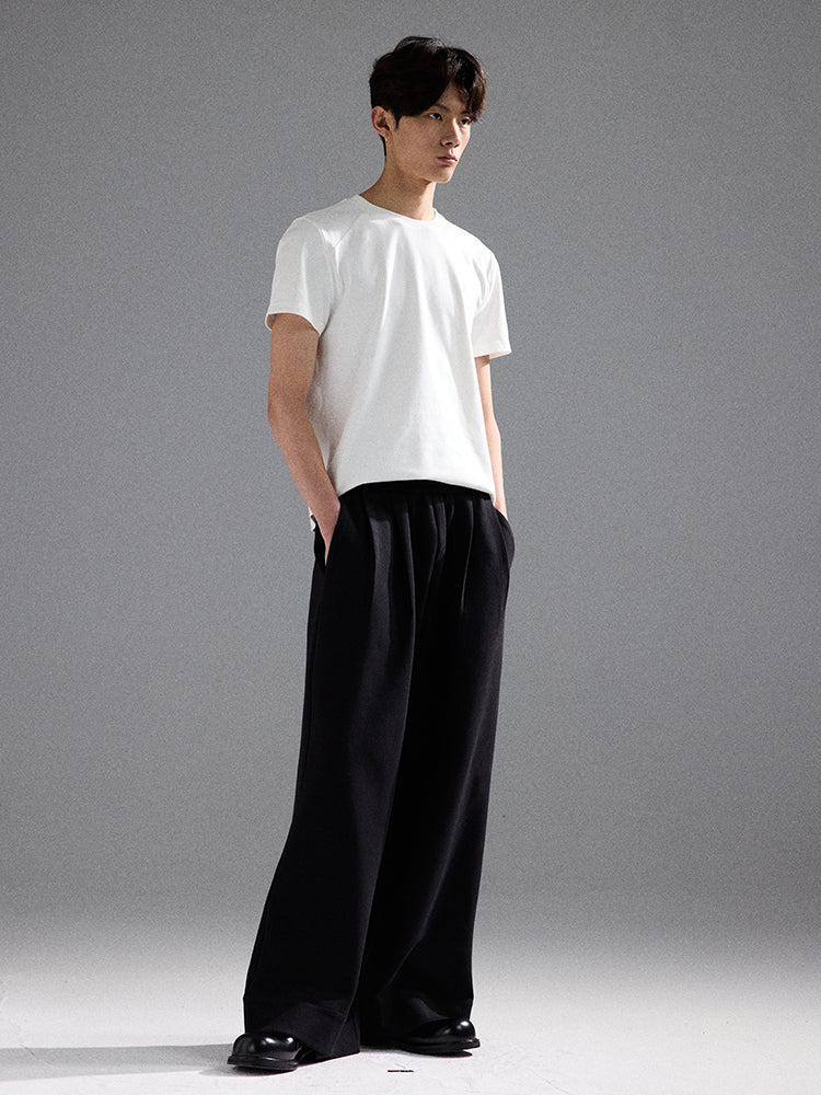 Soft Glutinous Casual Baggy Pleated Elastic Cleanfit Sweatpants