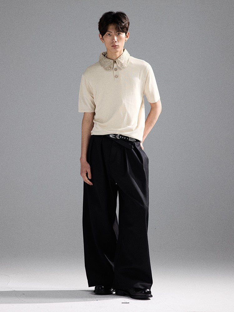 Houndstooth Knit Short-Sleeve Polo Shirt