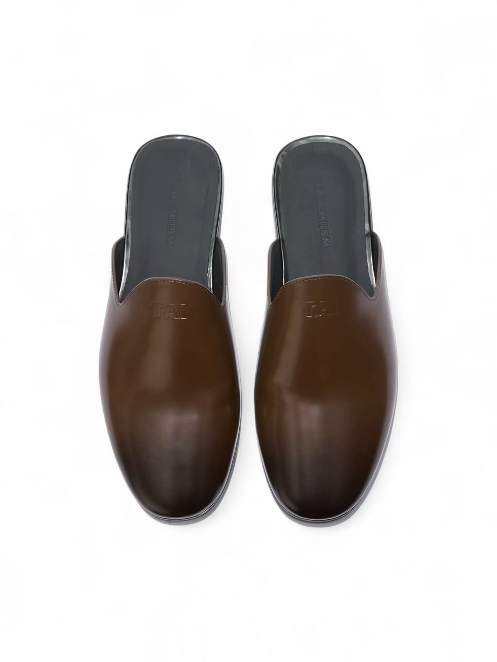 Cowhide Lazy Smoked Oily Glossy Toe Mule Slippers