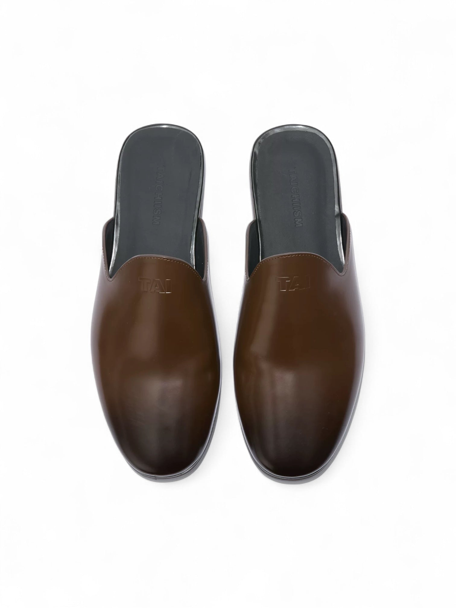 Cowhide Lazy Smoked Oily Glossy Toe Mule Slippers