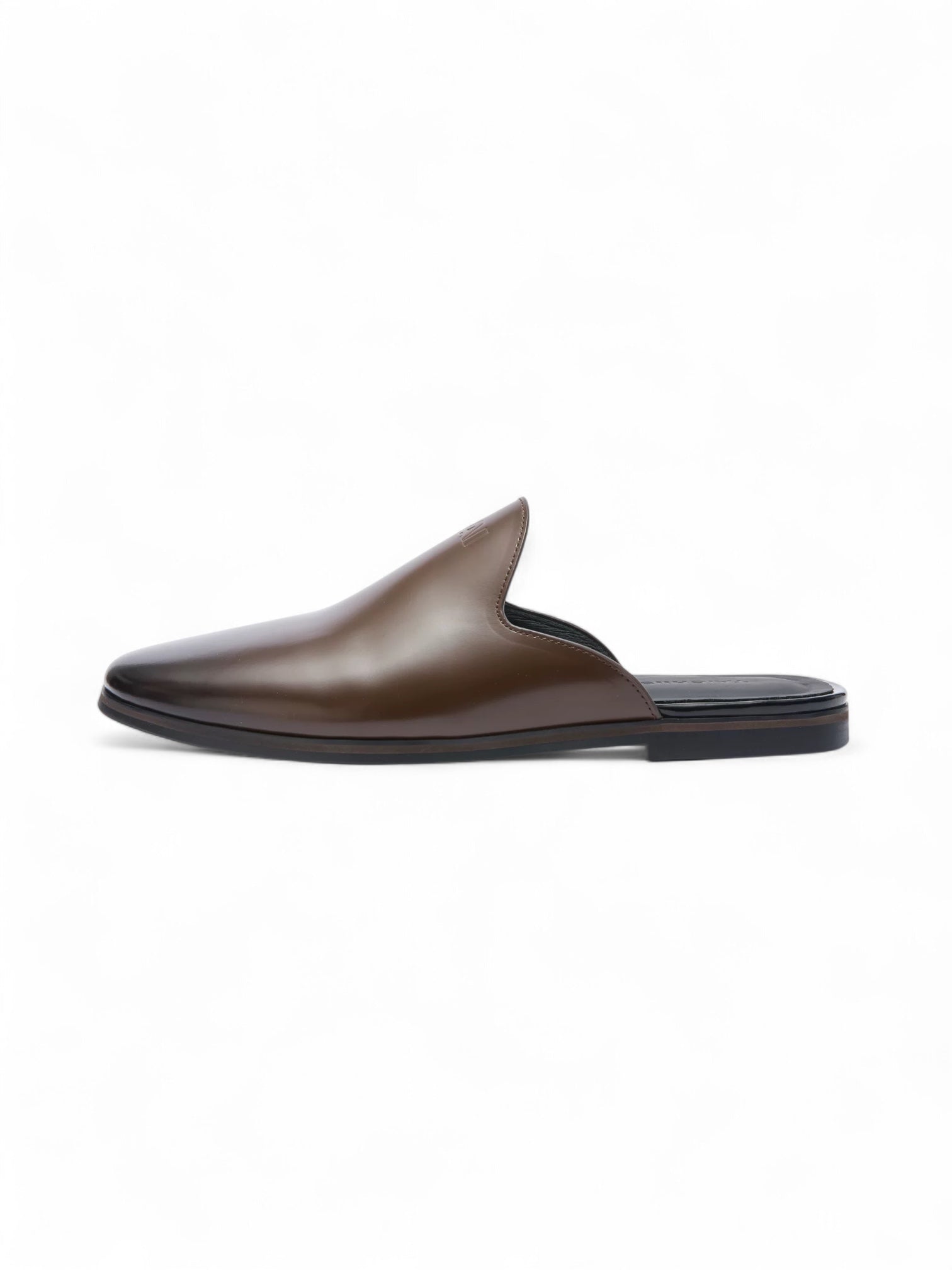 Cowhide Lazy Smoked Oily Glossy Toe Mule Slippers