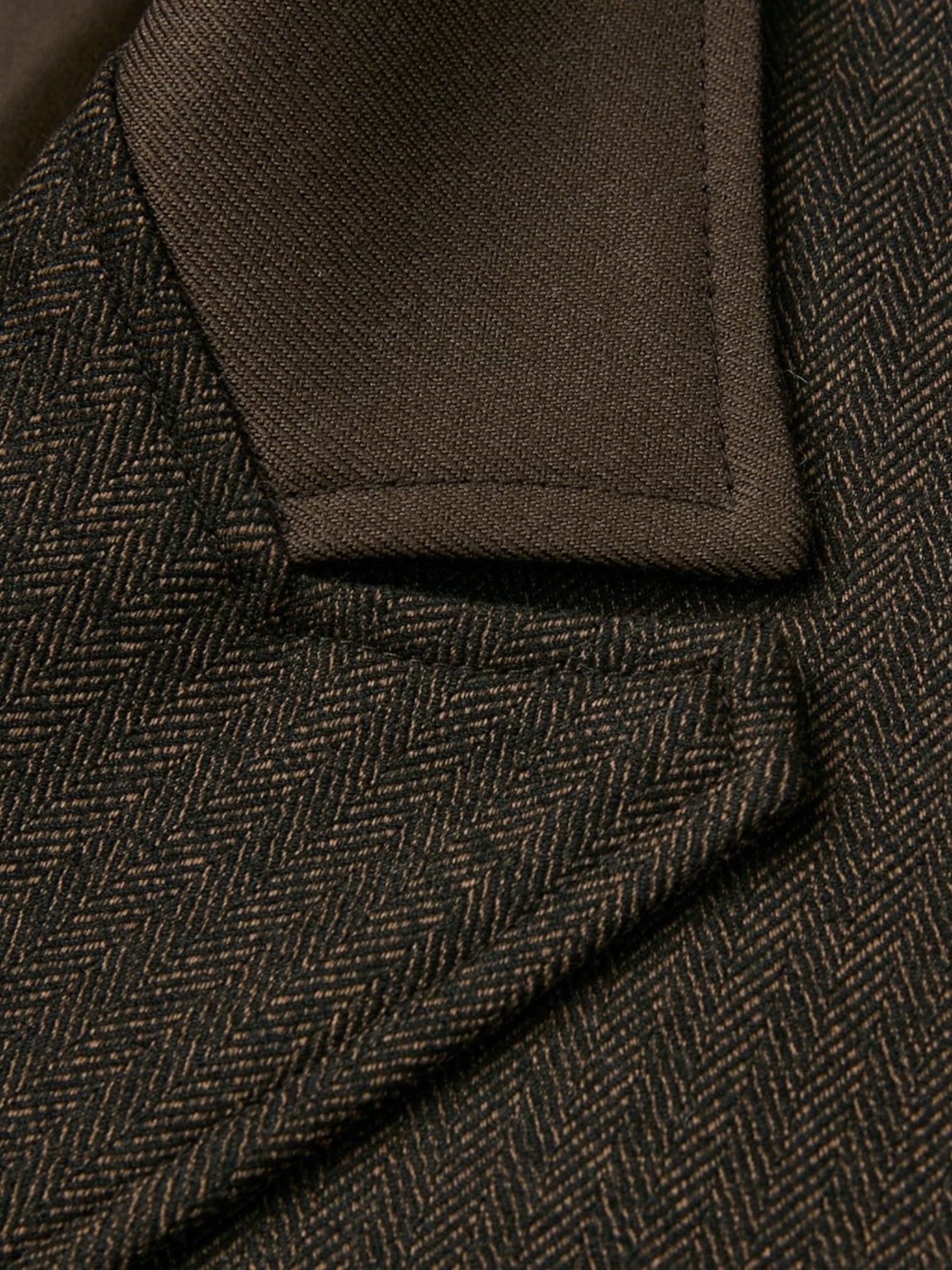 Chesterfield Gun Lapel Italian Herringbone Wool Long Coat