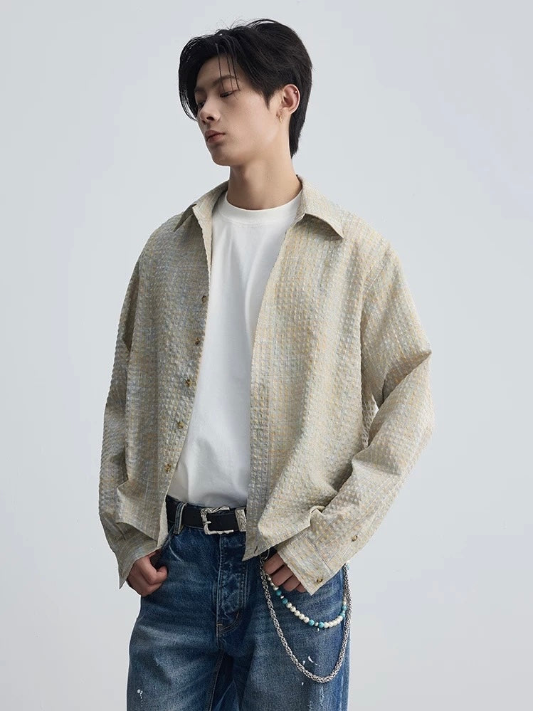 Bubble Gauze Plaid Long-Sleeve Shirt