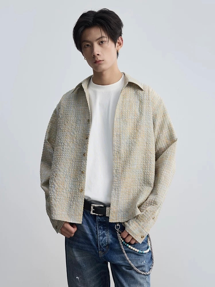 Bubble Gauze Plaid Long-Sleeve Shirt