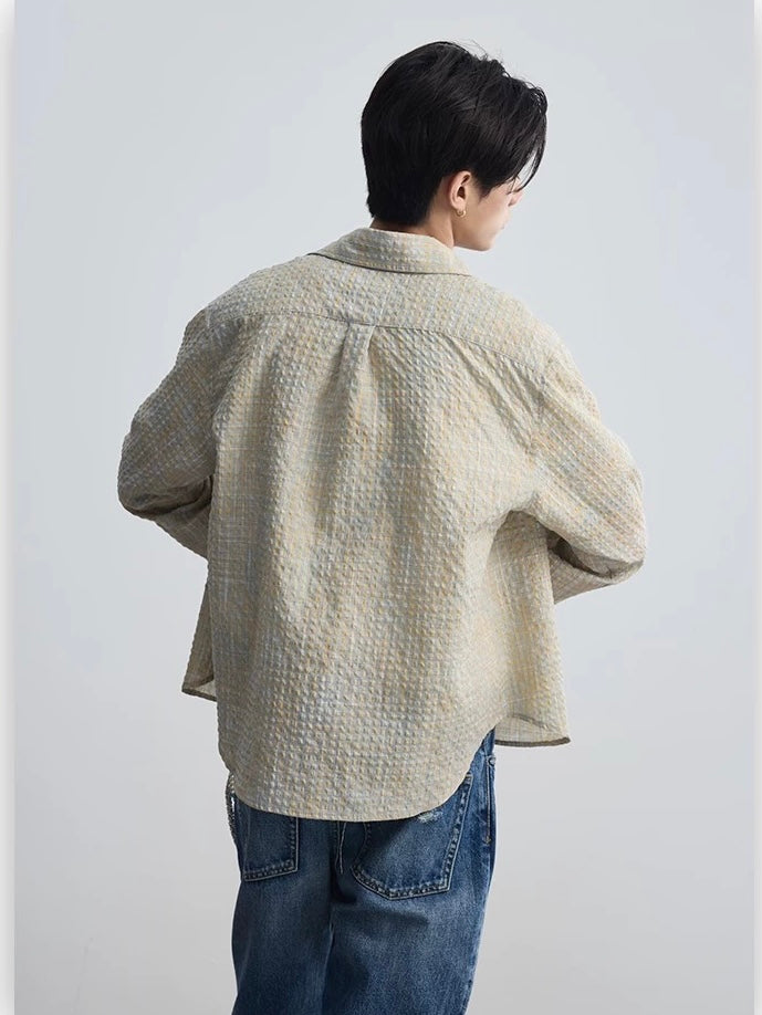 Bubble Gauze Plaid Long-Sleeve Shirt