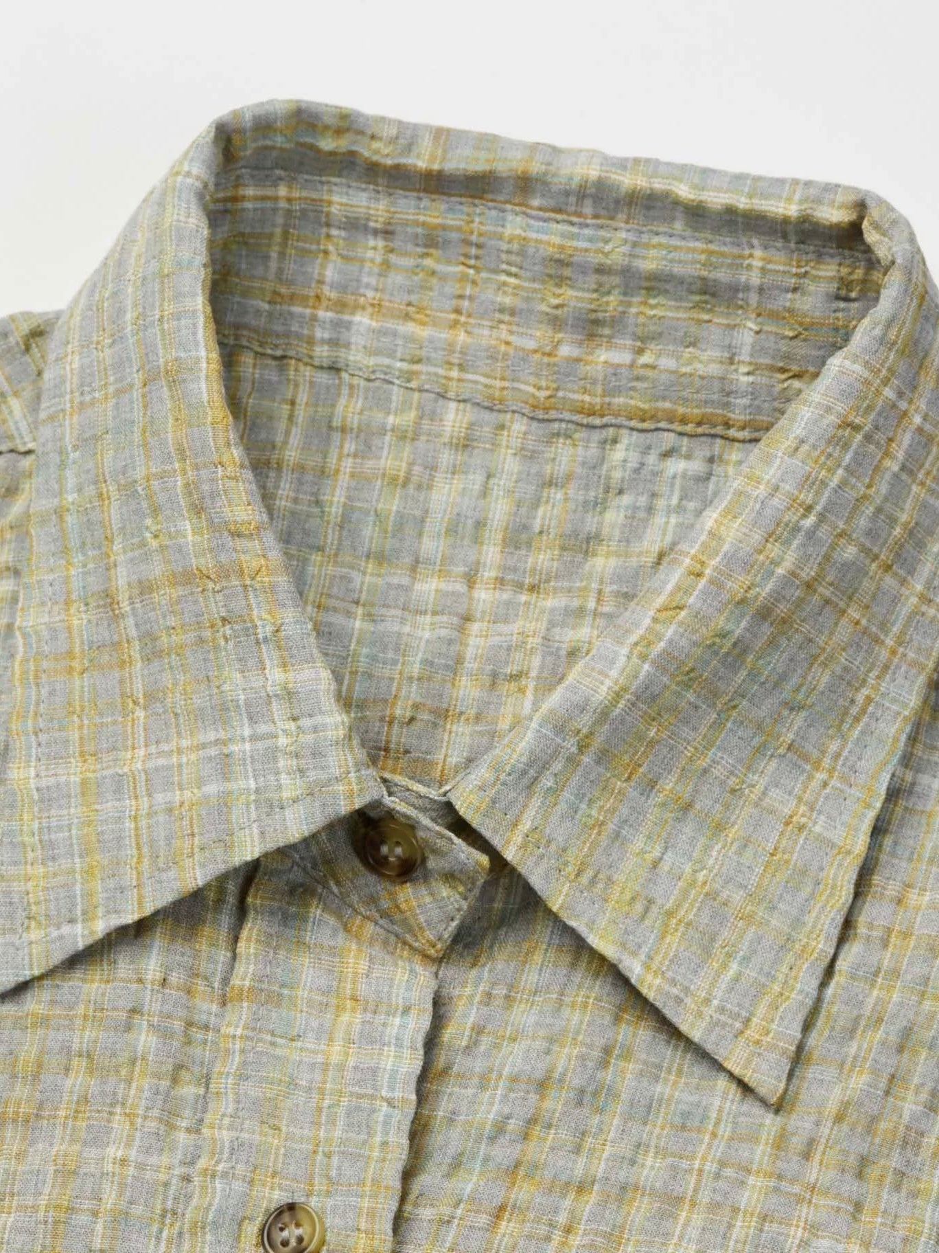 Bubble Gauze Plaid Long-Sleeve Shirt