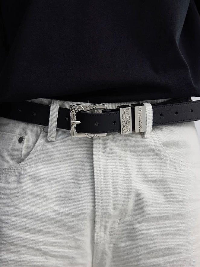 Rose Flower Hardware Buckle Cowhide Belt