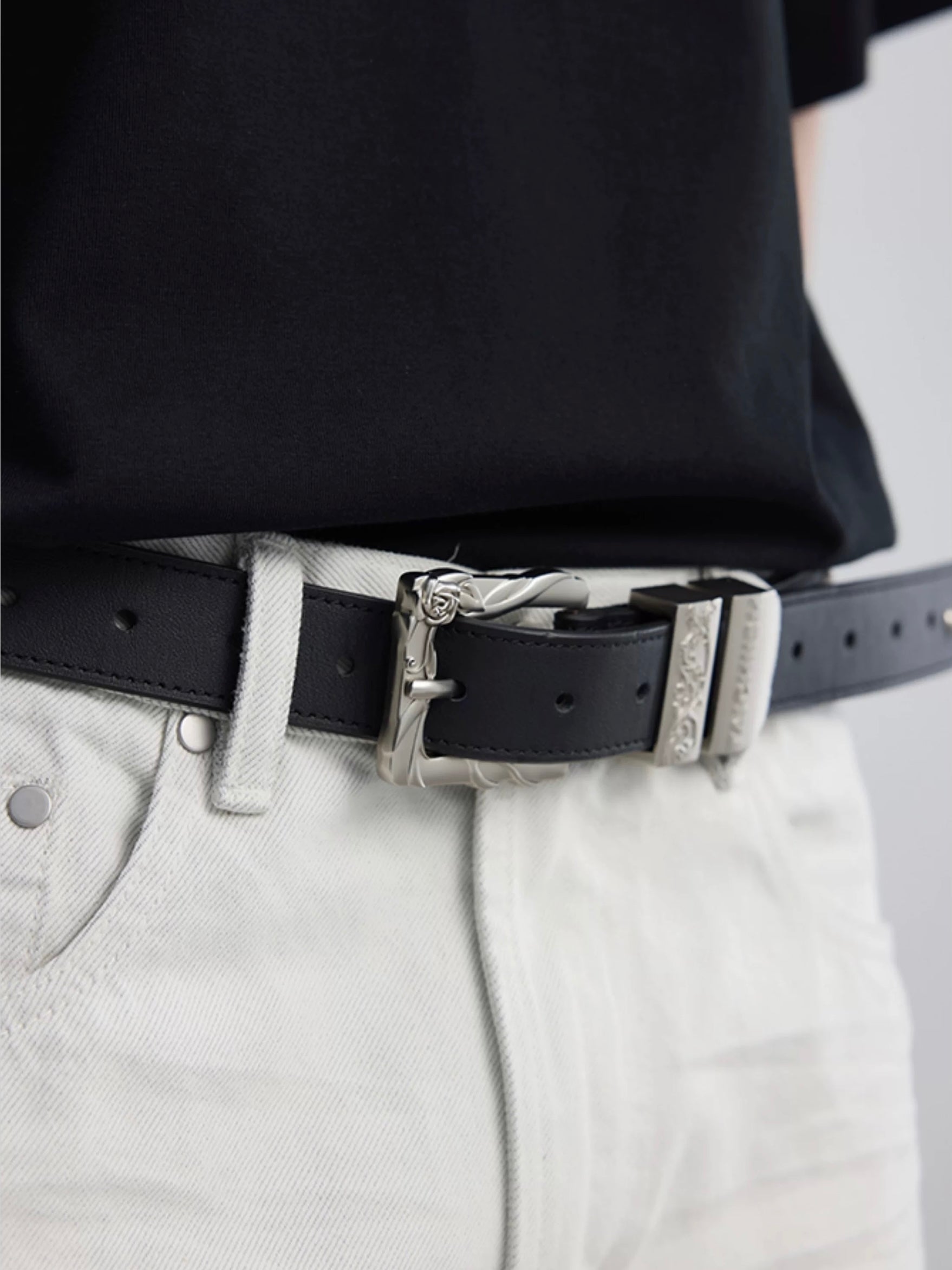 Rose Flower Hardware Buckle Cowhide Belt