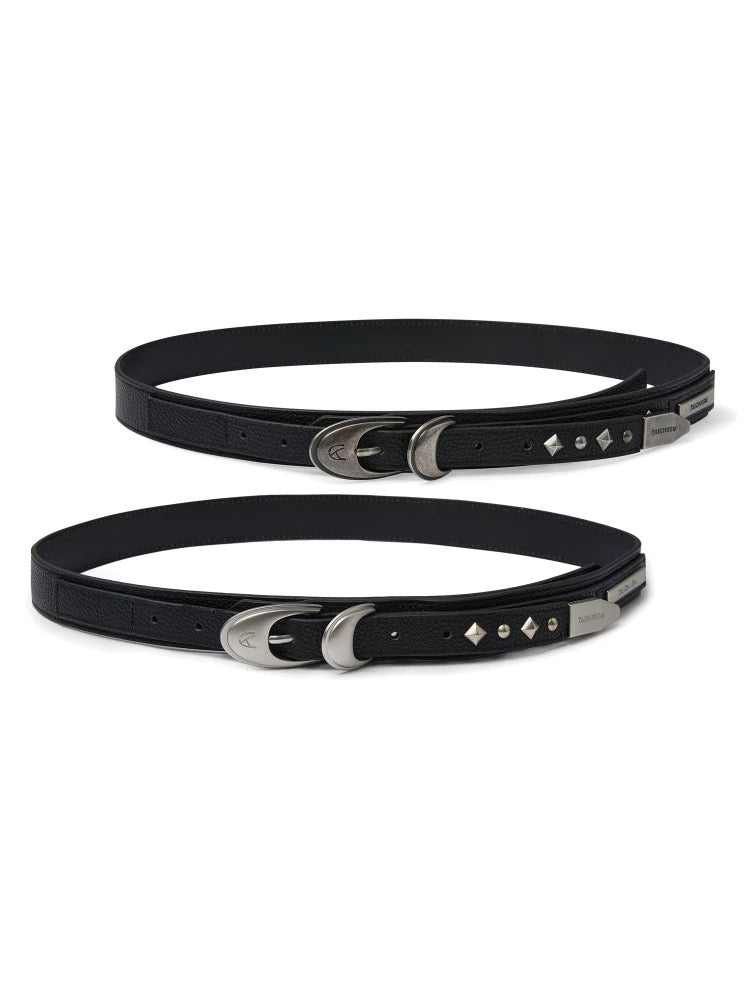 Double-Headed Snake Rivet Silver Buckle Vintage Cowhide Belt