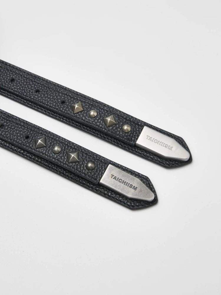 Double-Headed Snake Rivet Silver Buckle Vintage Cowhide Belt