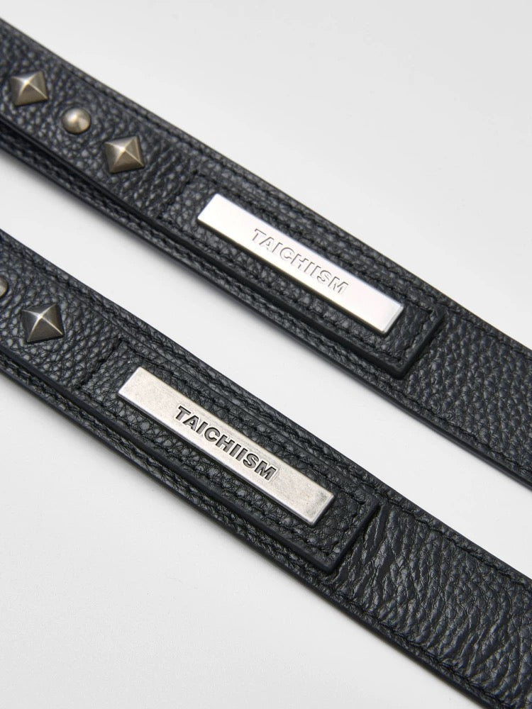 Double-Headed Snake Rivet Silver Buckle Vintage Cowhide Belt
