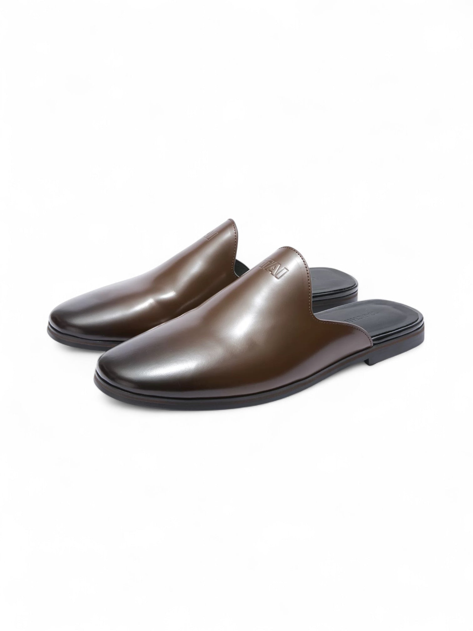 Cowhide Lazy Smoked Oily Glossy Toe Mule Slippers