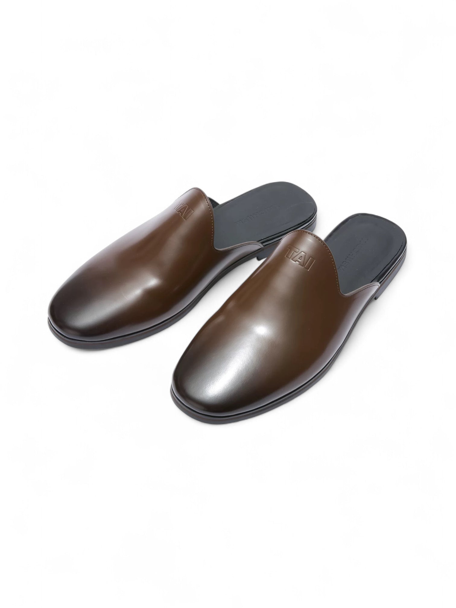 Cowhide Lazy Smoked Oily Glossy Toe Mule Slippers