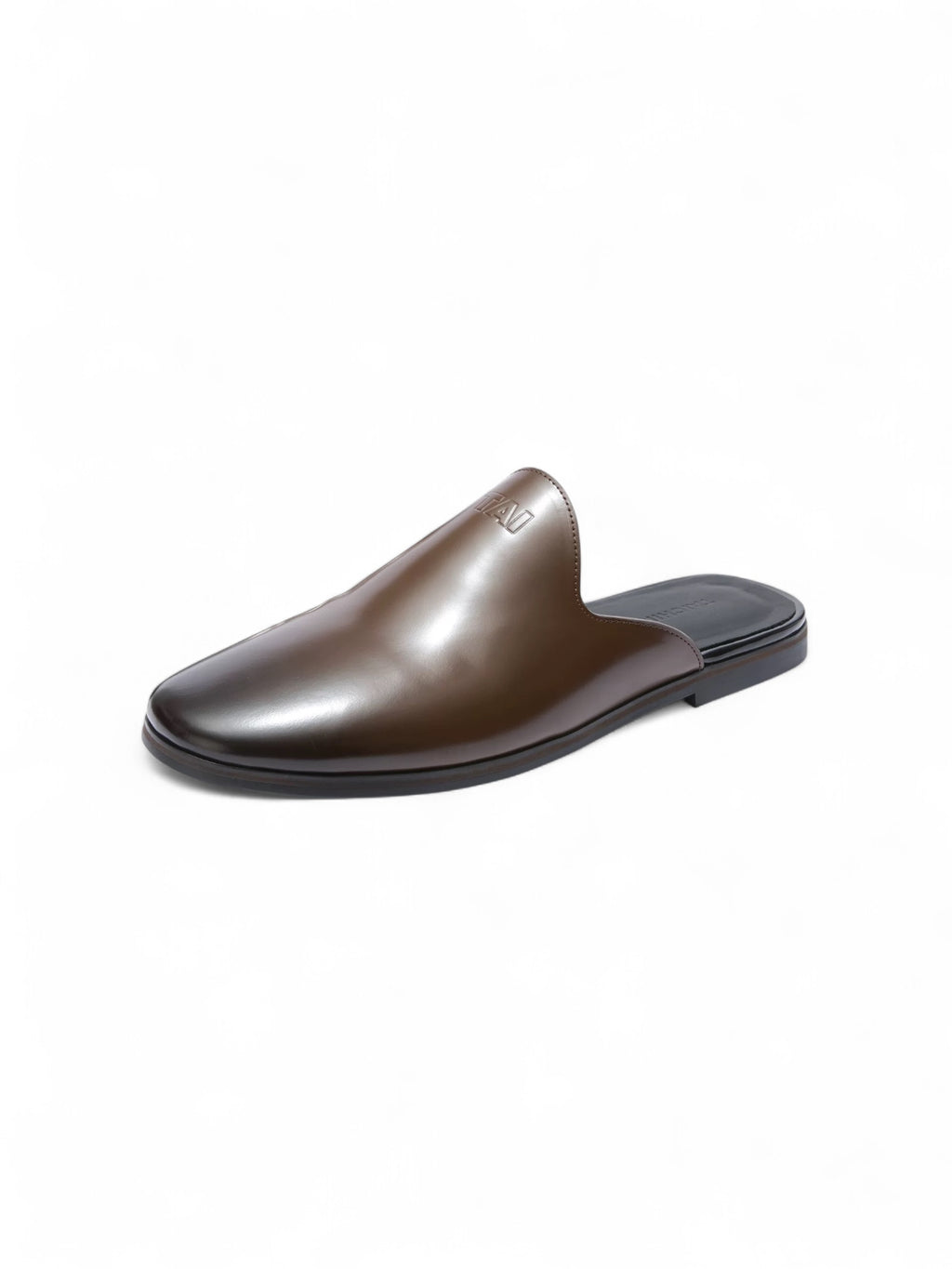 Cowhide Lazy Smoked Oily Glossy Toe Mule Slippers