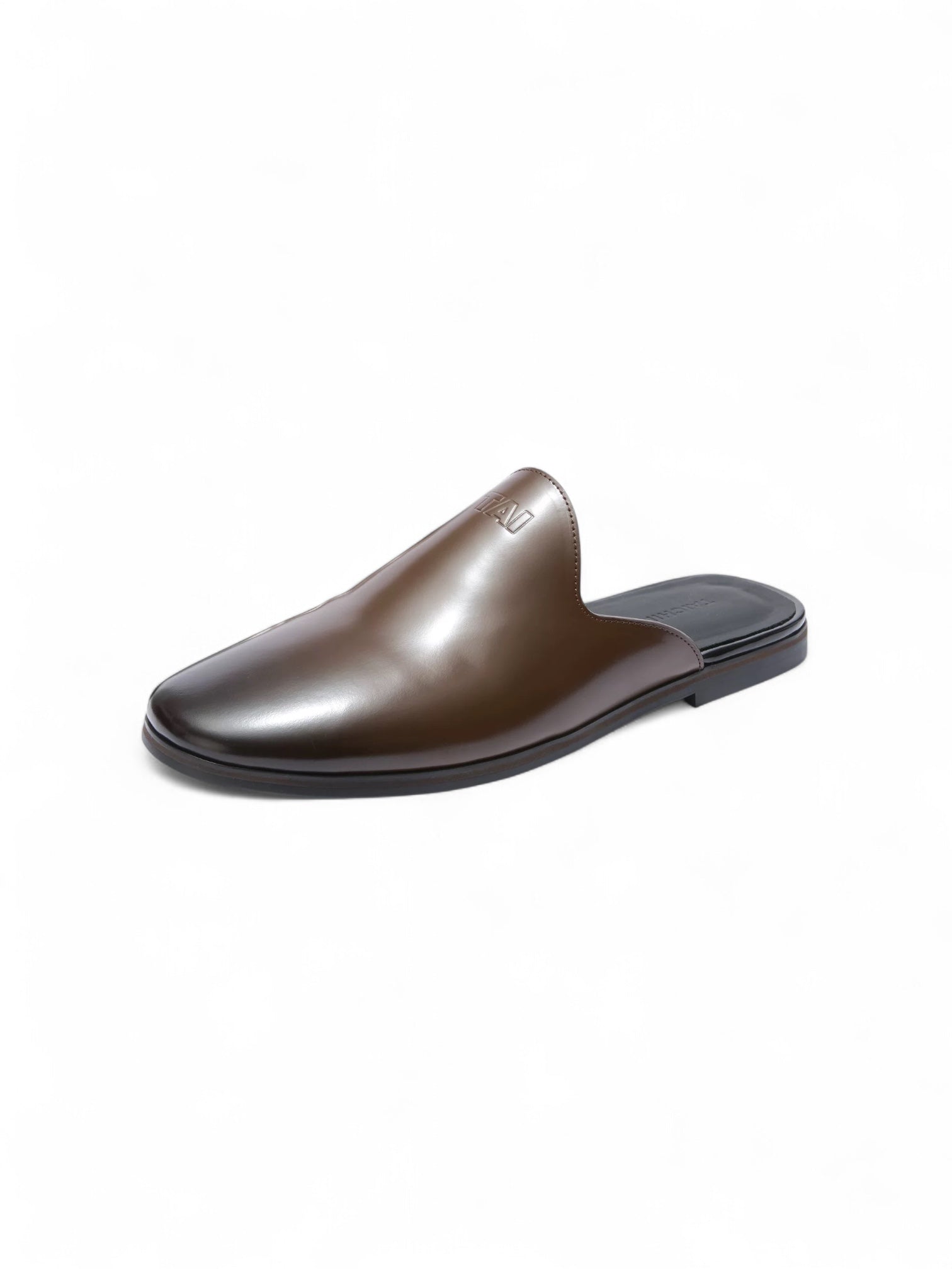 Cowhide Lazy Smoked Oily Glossy Toe Mule Slippers