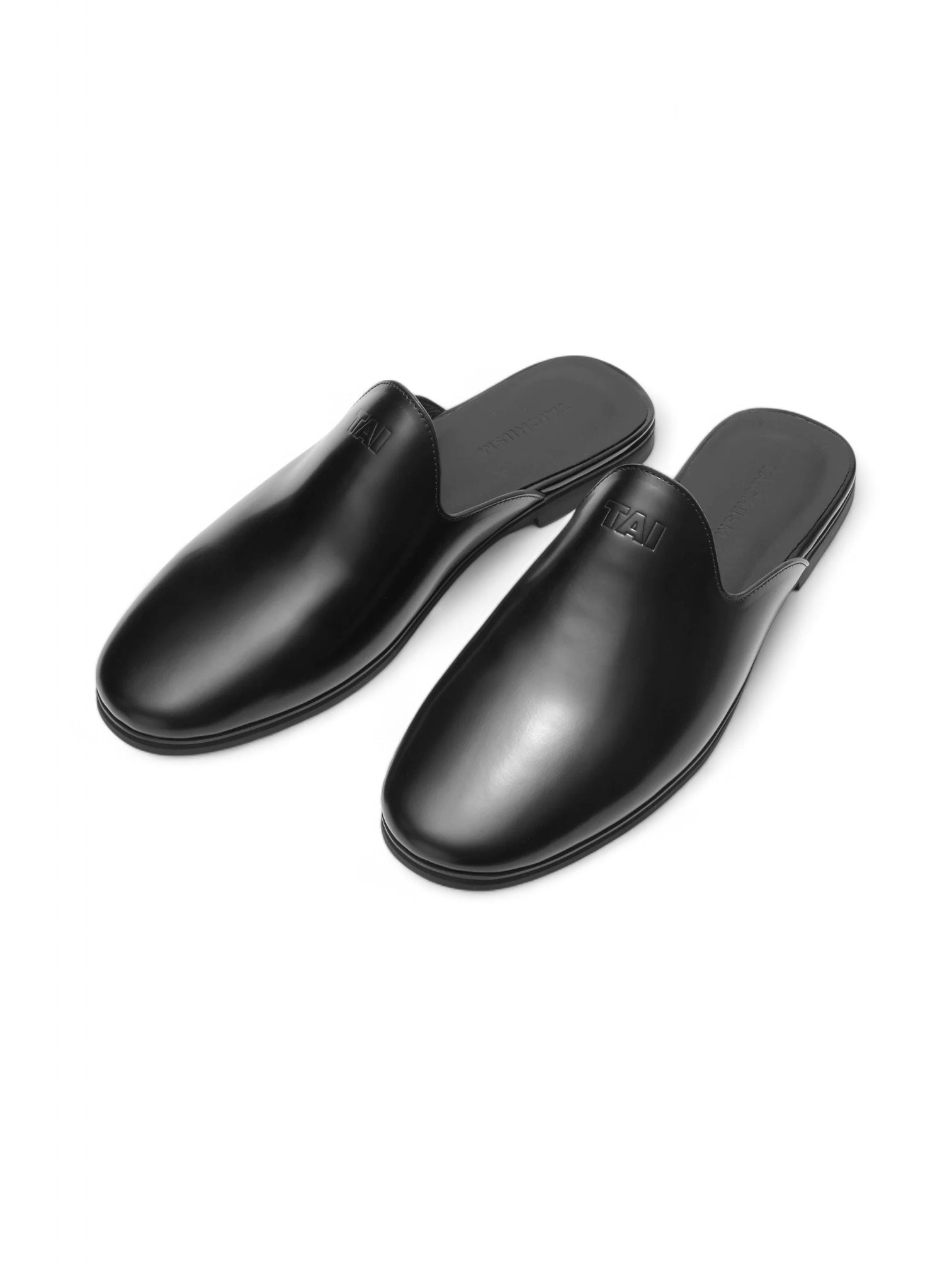 Cowhide Lazy Smoked Oily Glossy Toe Mule Slippers