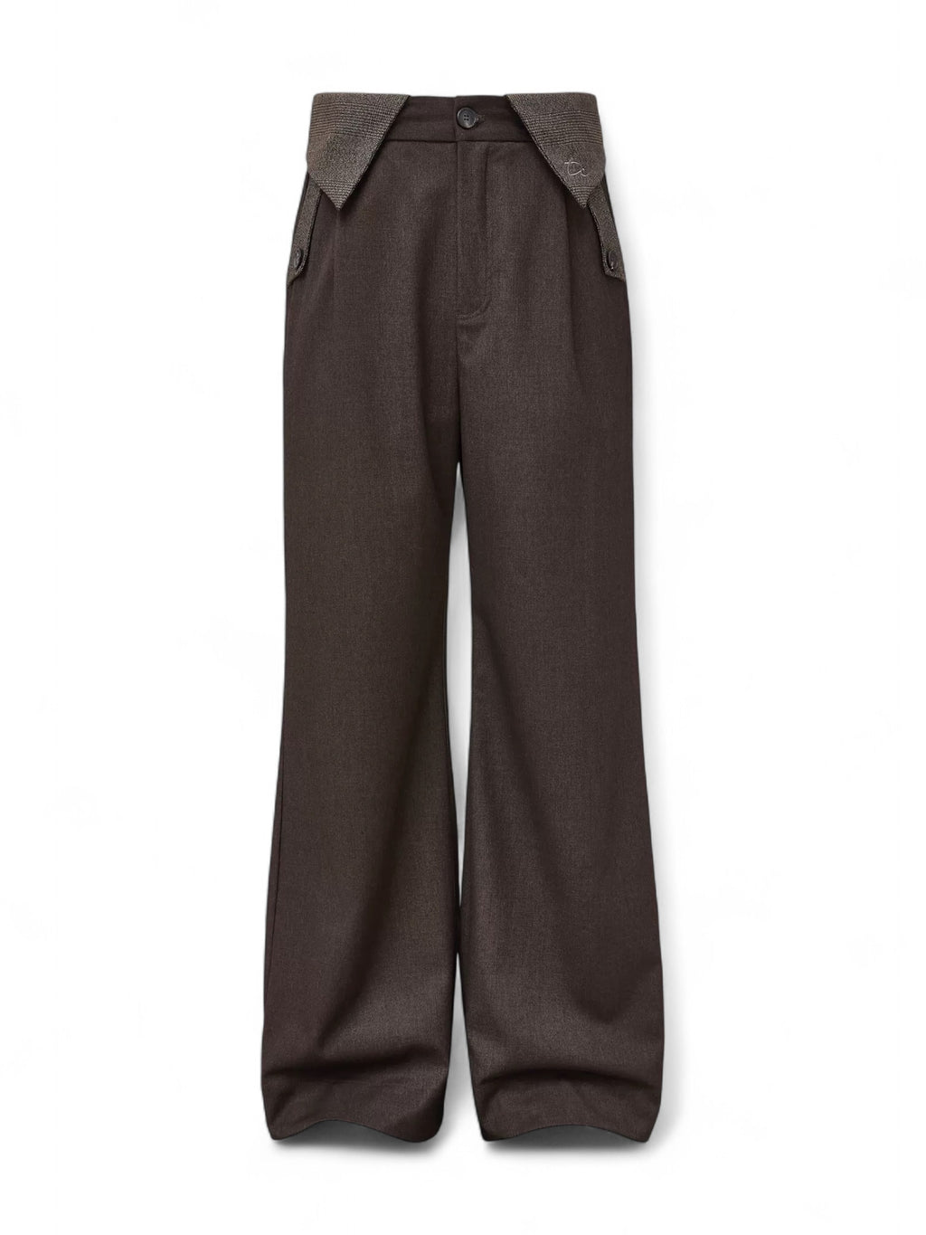 "Double Waist Houndstooth" Wool Blend Spliced Long Trousers