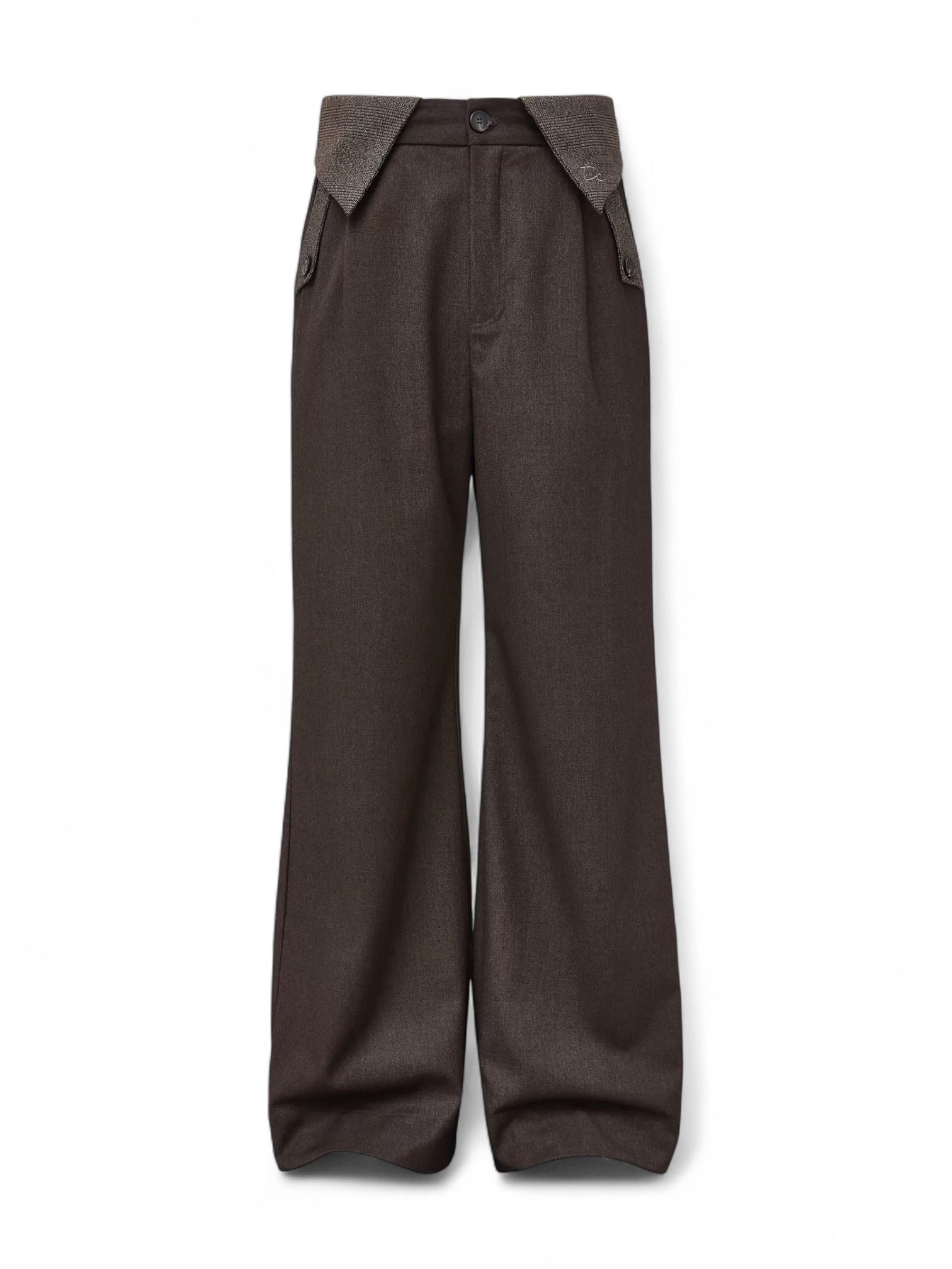 "Double Waist Houndstooth" Wool Blend Spliced Long Trousers