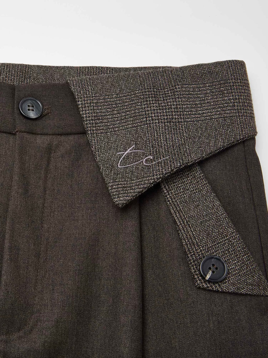 "Double Waist Houndstooth" Wool Blend Spliced Long Trousers