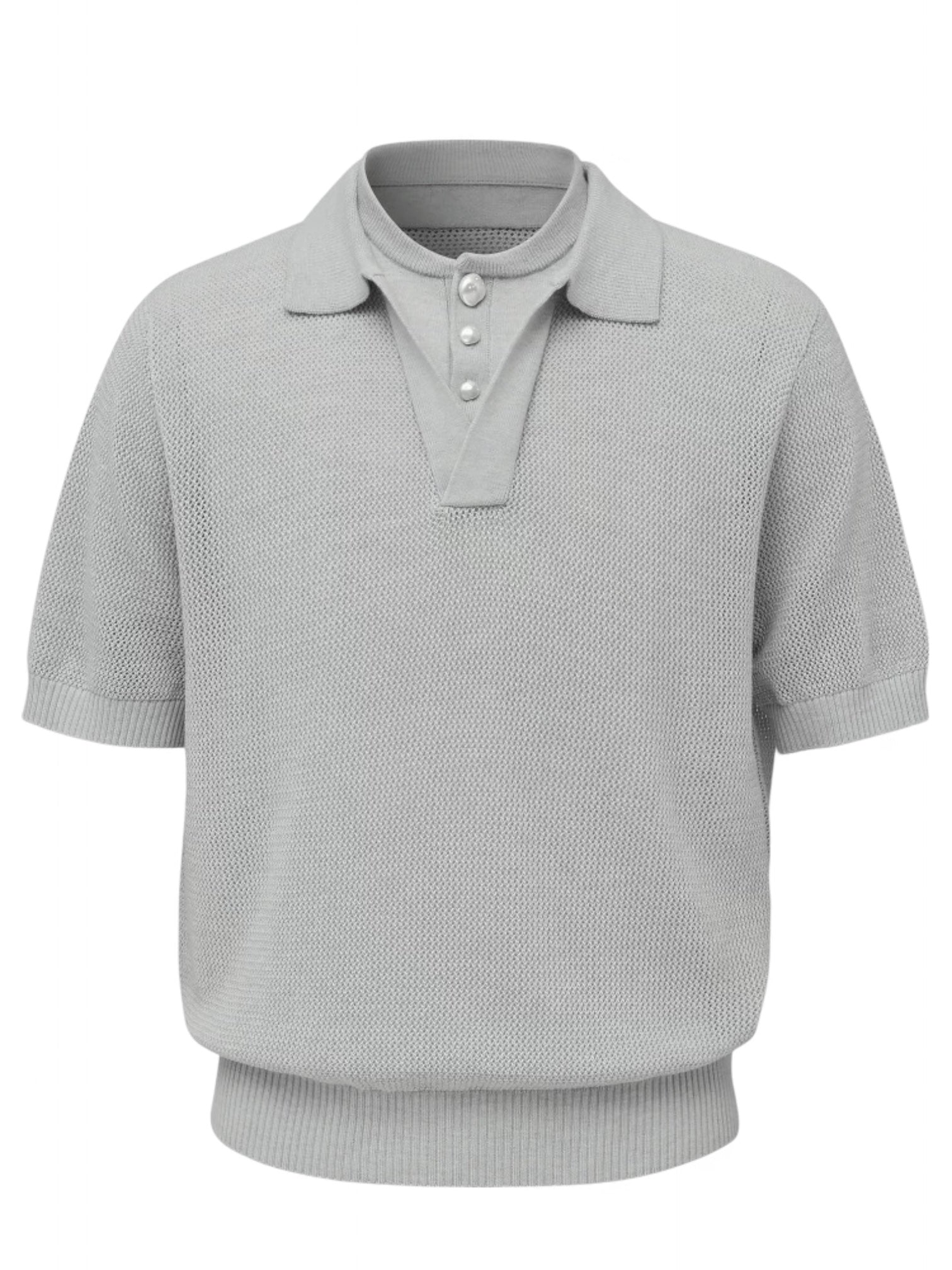 Hollow-Out Faux Two-Piece Knit Polo Shirt