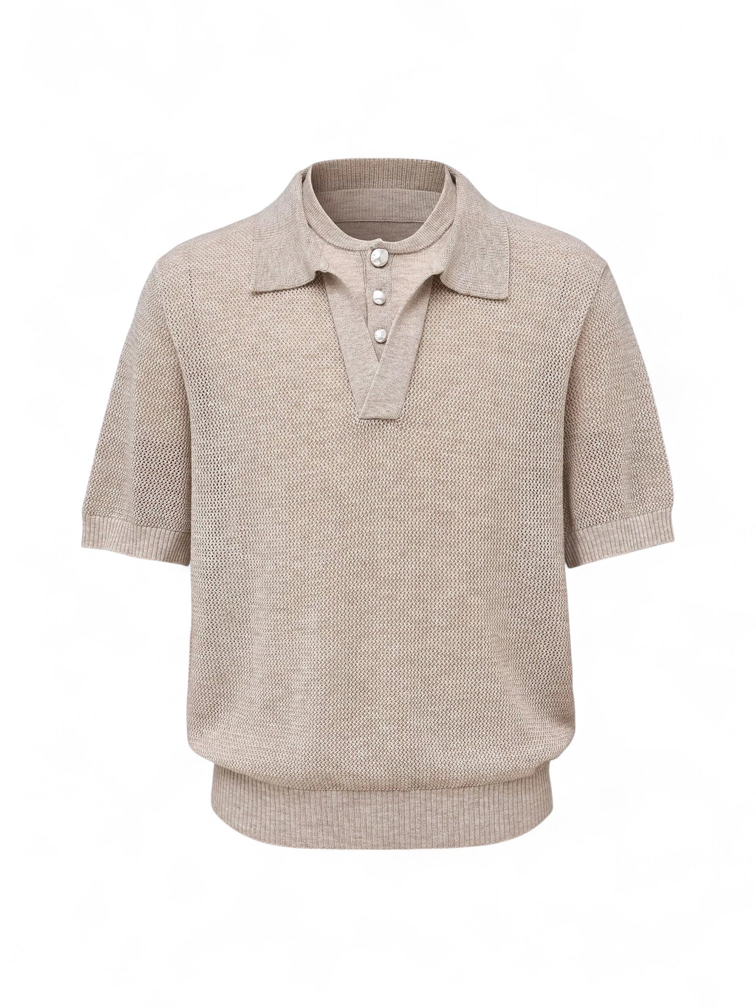 Hollow-Out Faux Two-Piece Knit Polo Shirt