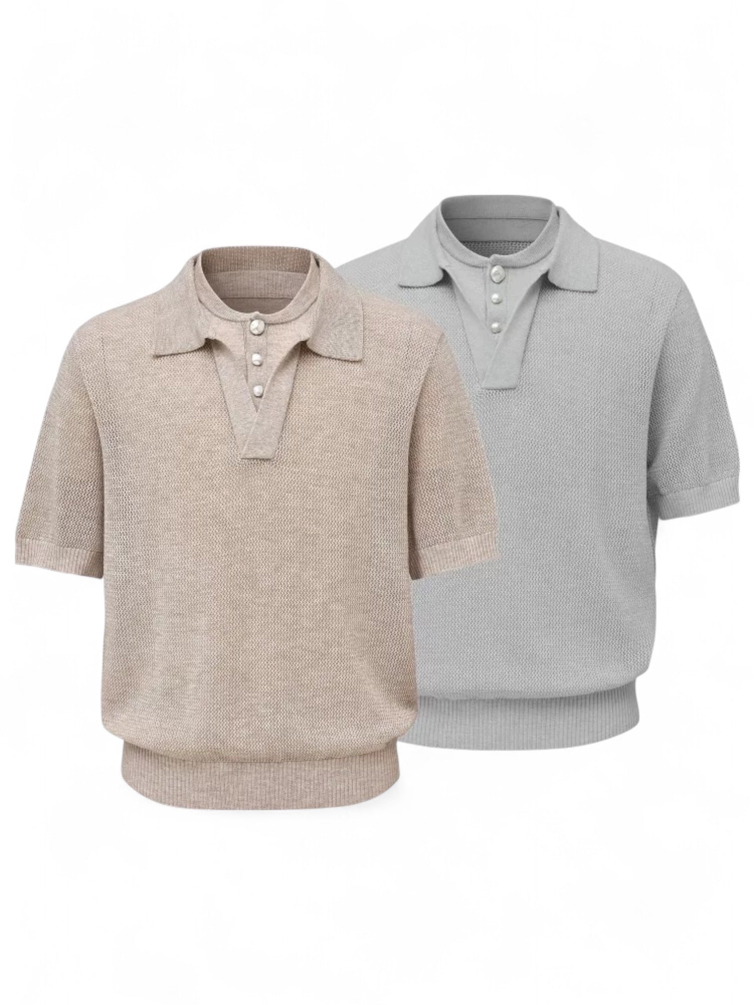 Hollow-Out Faux Two-Piece Knit Polo Shirt