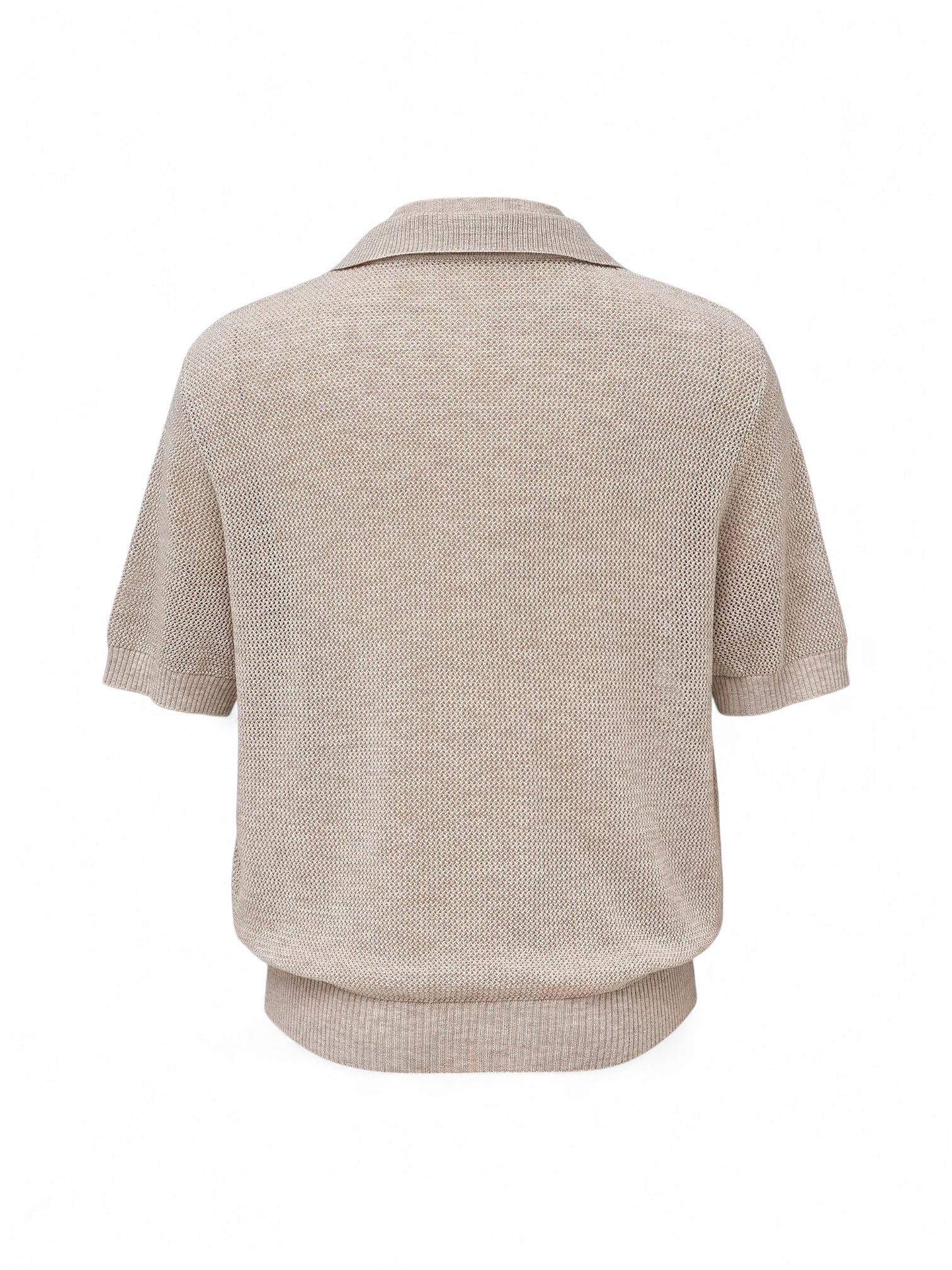 Hollow-Out Faux Two-Piece Knit Polo Shirt
