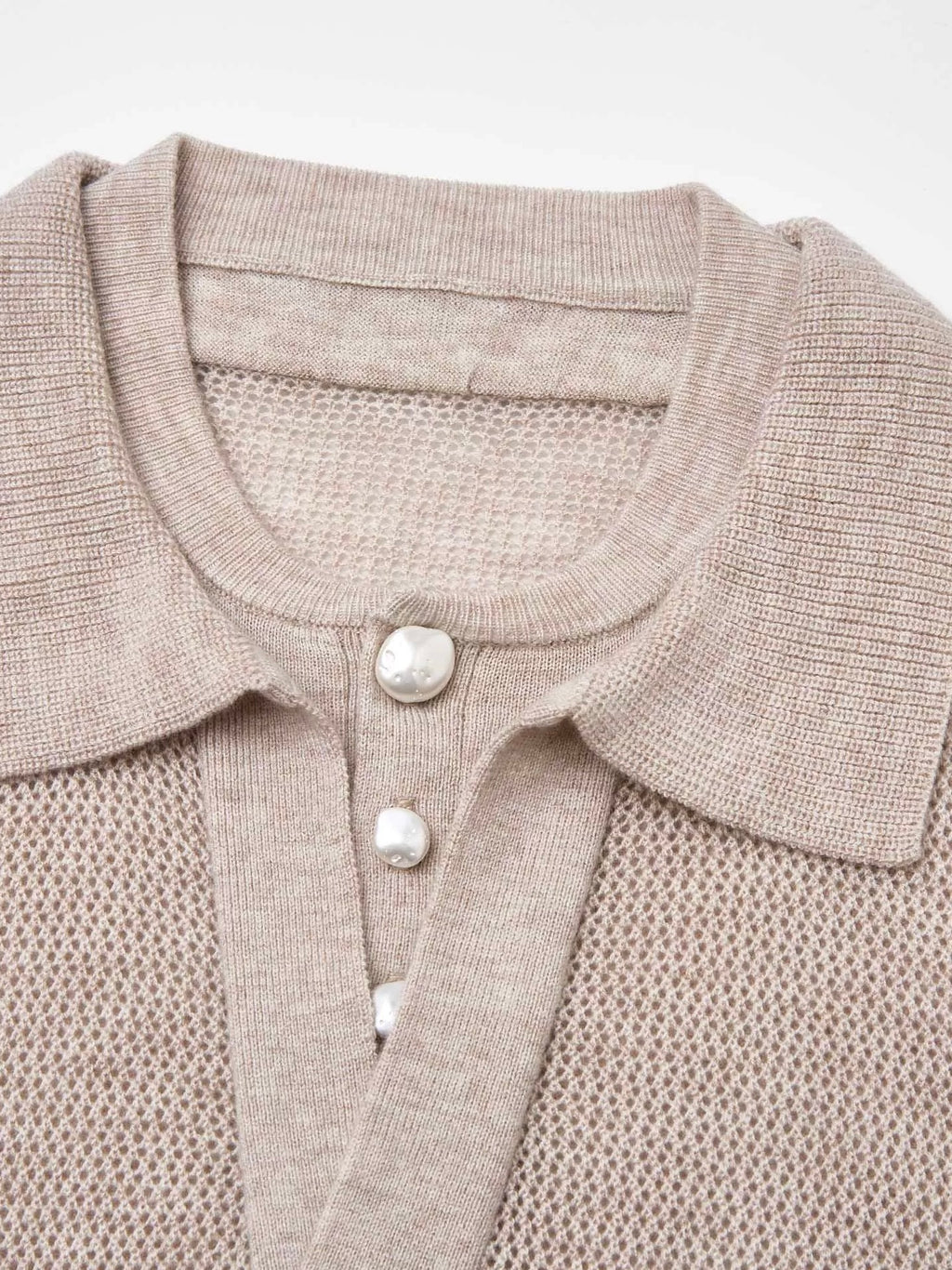 Hollow-Out Faux Two-Piece Knit Polo Shirt
