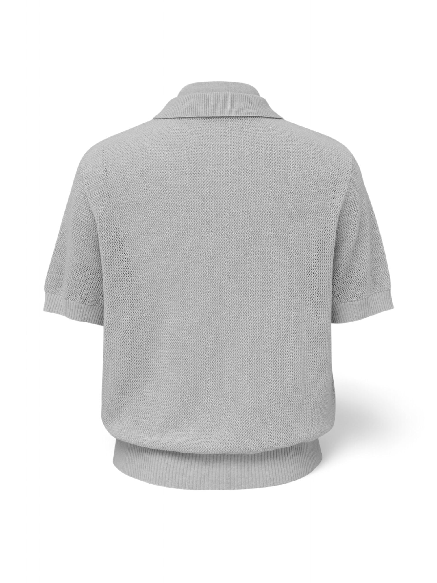 Hollow-Out Faux Two-Piece Knit Polo Shirt