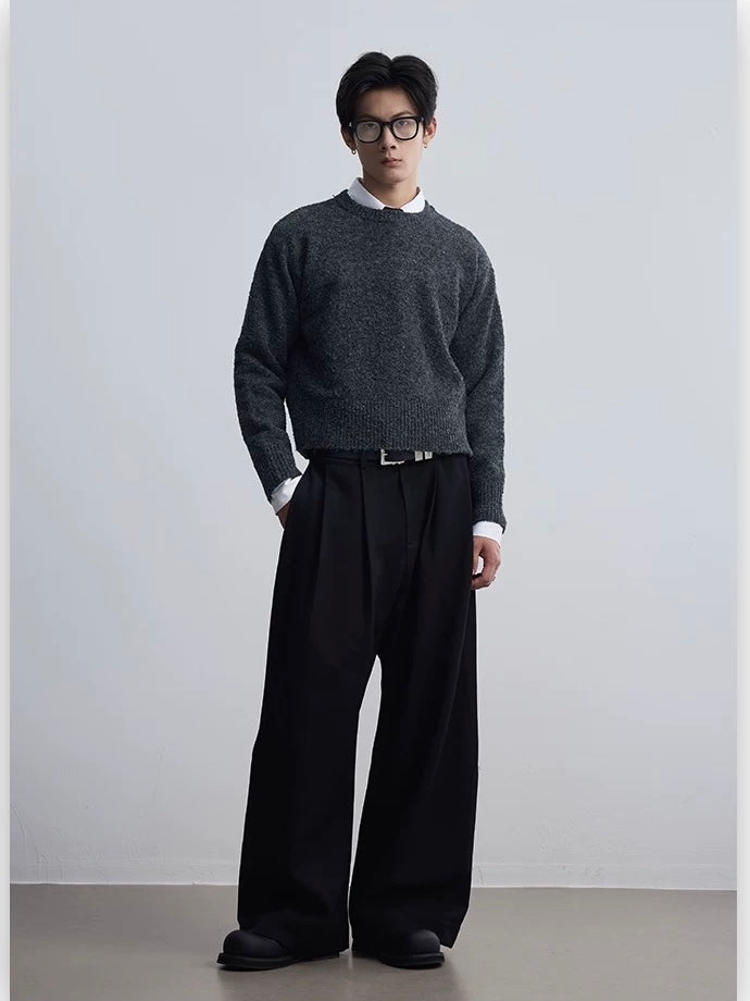 Wide Leg Wool Suit Pants