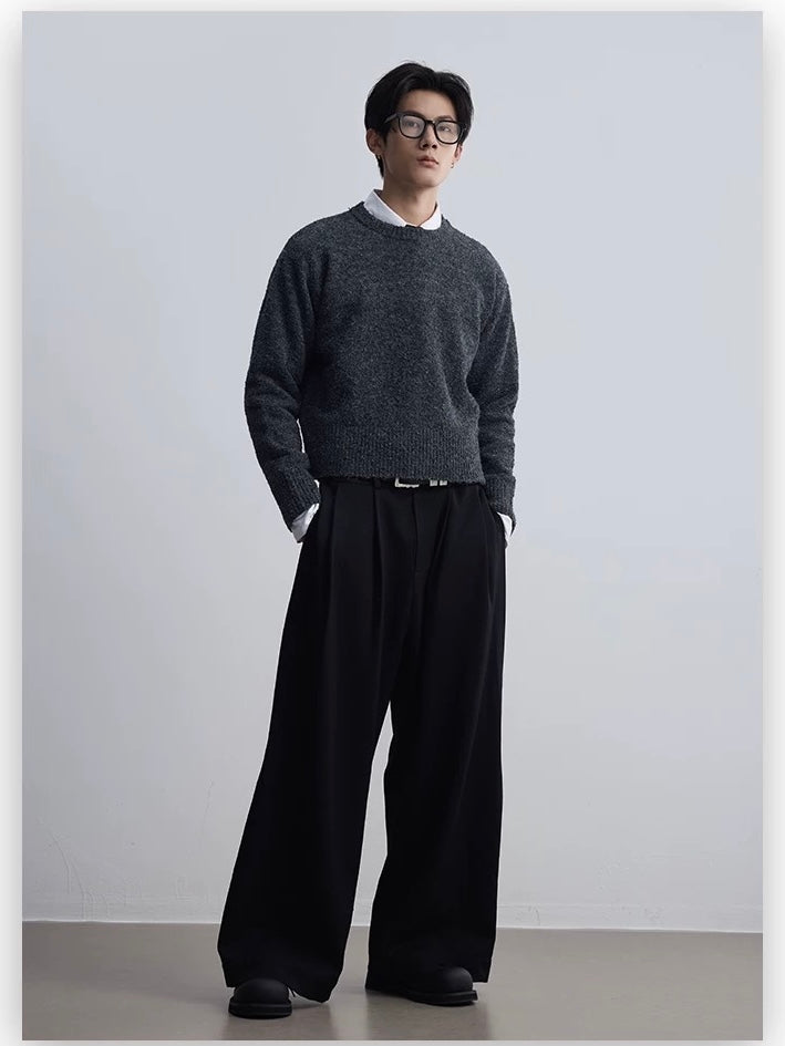 Wide Leg Wool Suit Pants