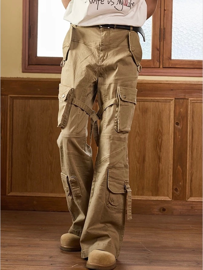 Multi-Pocket Washed Vintage Loose Wide-Leg Cargo Baggy Pants