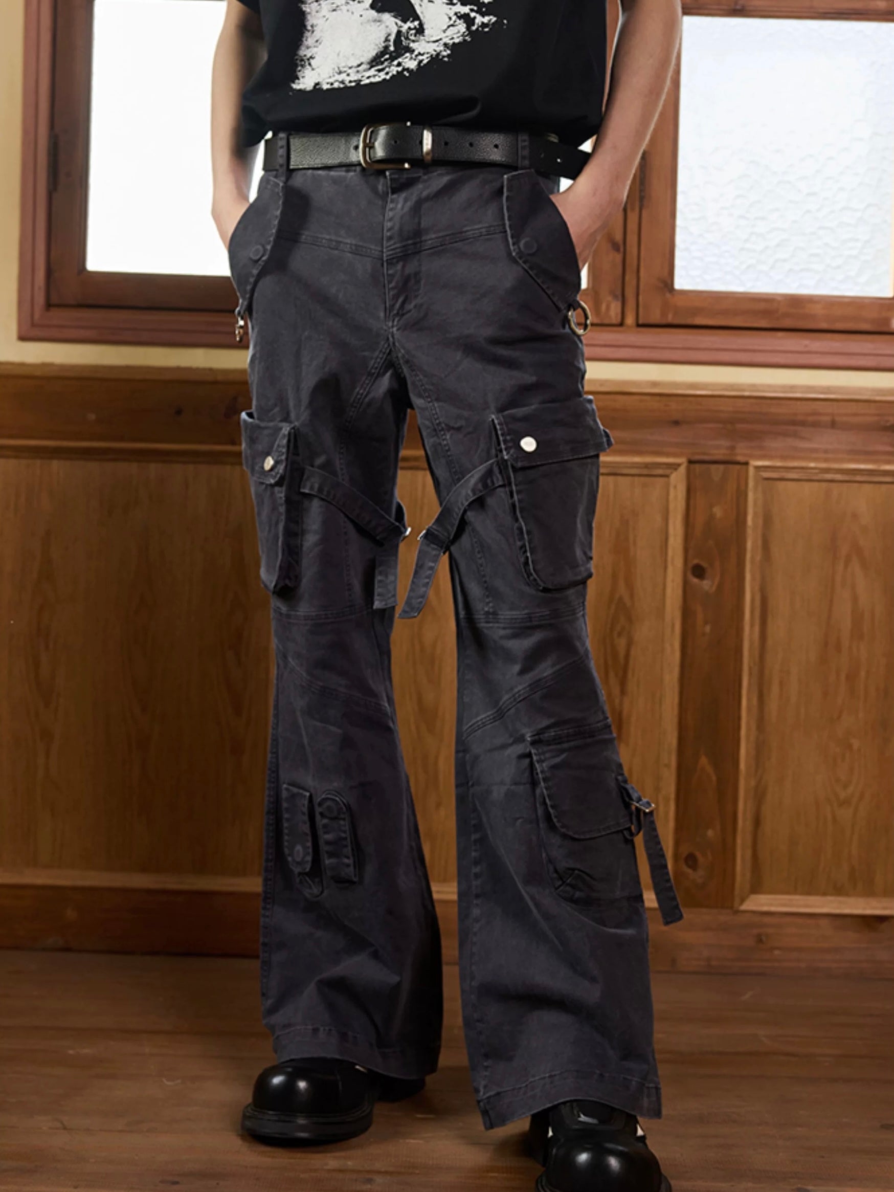 Multi-Pocket Washed Vintage Loose Wide-Leg Cargo Baggy Pants