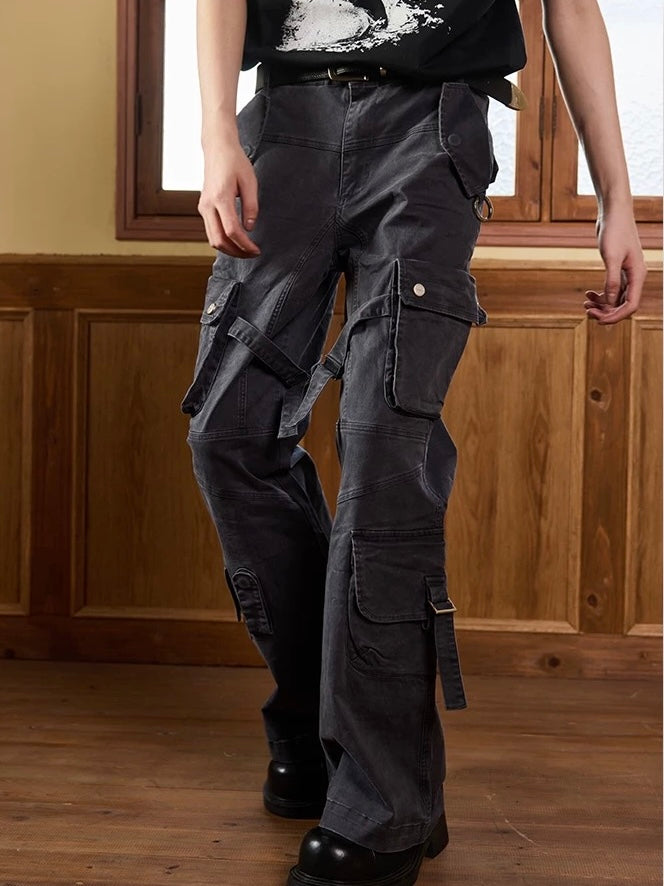 Multi-Pocket Washed Vintage Loose Wide-Leg Cargo Baggy Pants