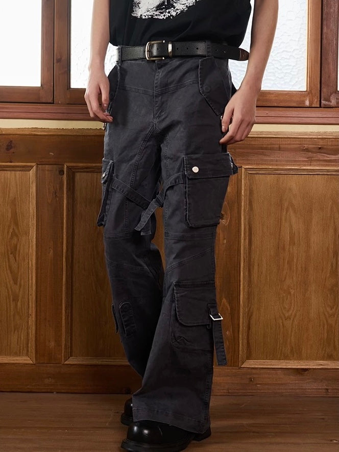 Multi-Pocket Washed Vintage Loose Wide-Leg Cargo Baggy Pants