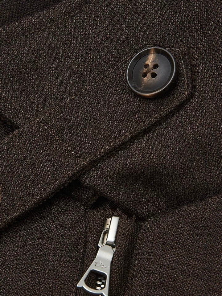 "Suede Spliced" Deep Coffee Corduroy-Paneled Suit Jacket