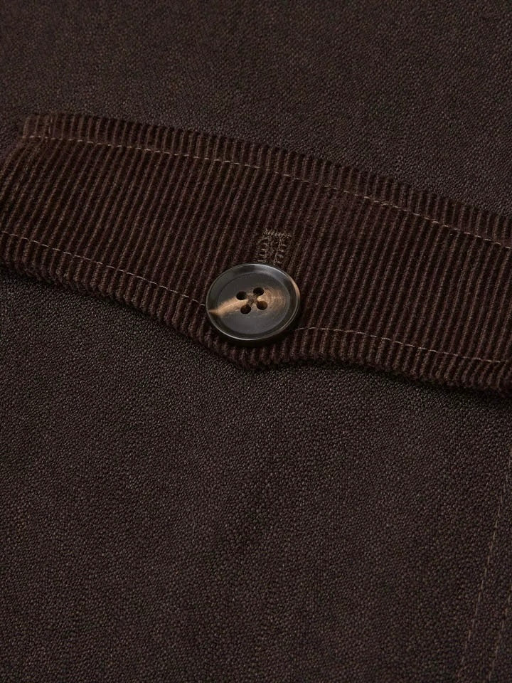 "Suede Spliced" Deep Coffee Corduroy-Paneled Suit Jacket