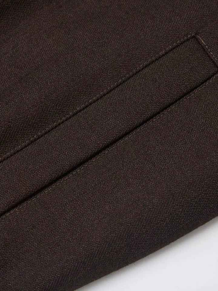 "Suede Spliced" Deep Coffee Corduroy-Paneled Suit Jacket