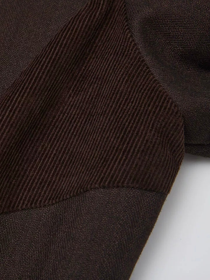 "Suede Spliced" Deep Coffee Corduroy-Paneled Suit Jacket