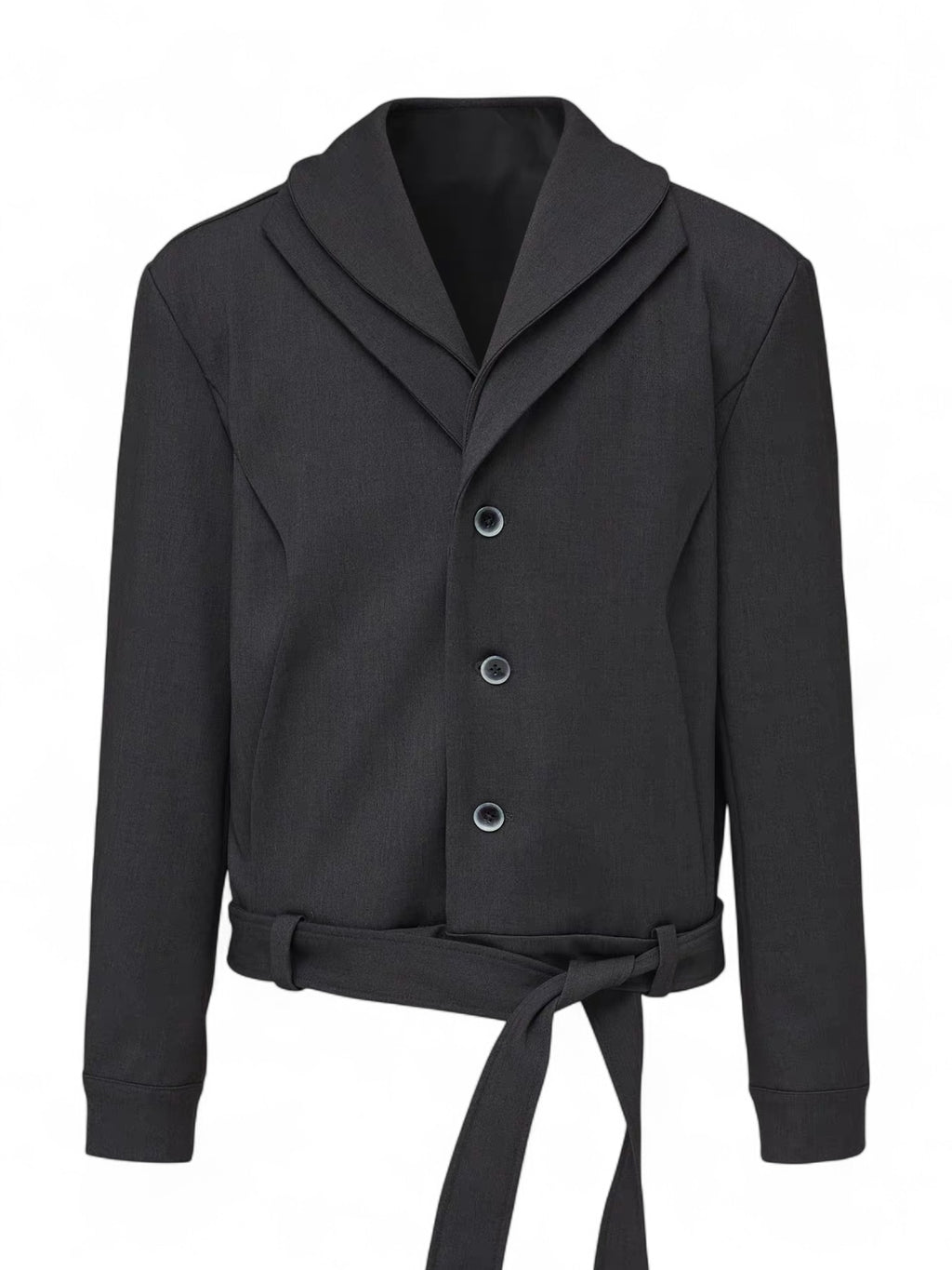 "Dual-Collar Ribbon" Wool-Blend Deconstructed Suit Jacket