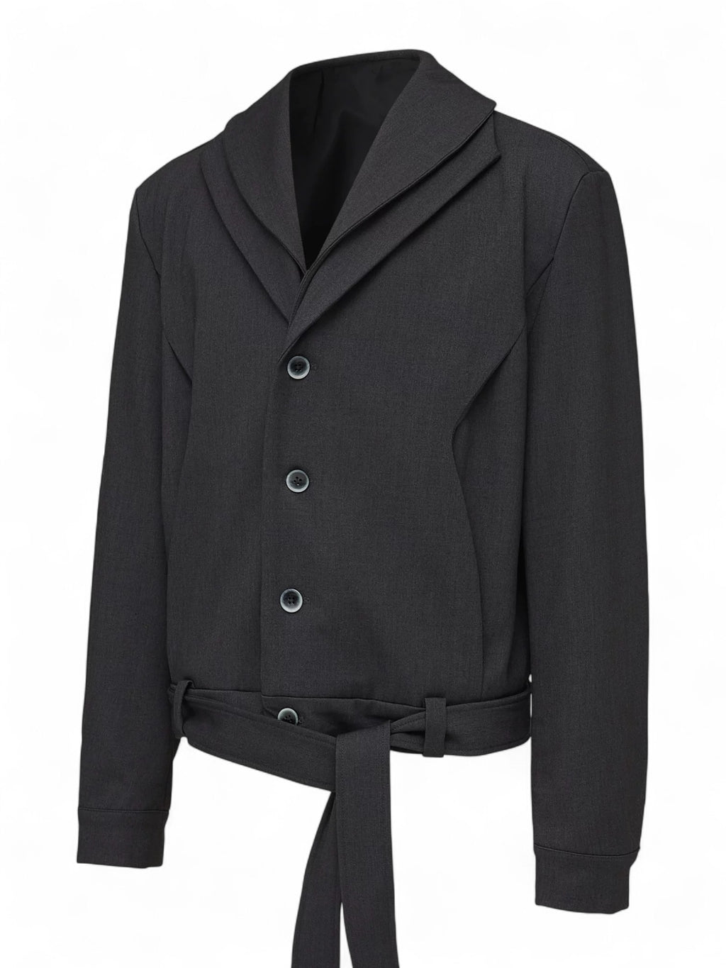 "Dual-Collar Ribbon" Wool-Blend Deconstructed Suit Jacket