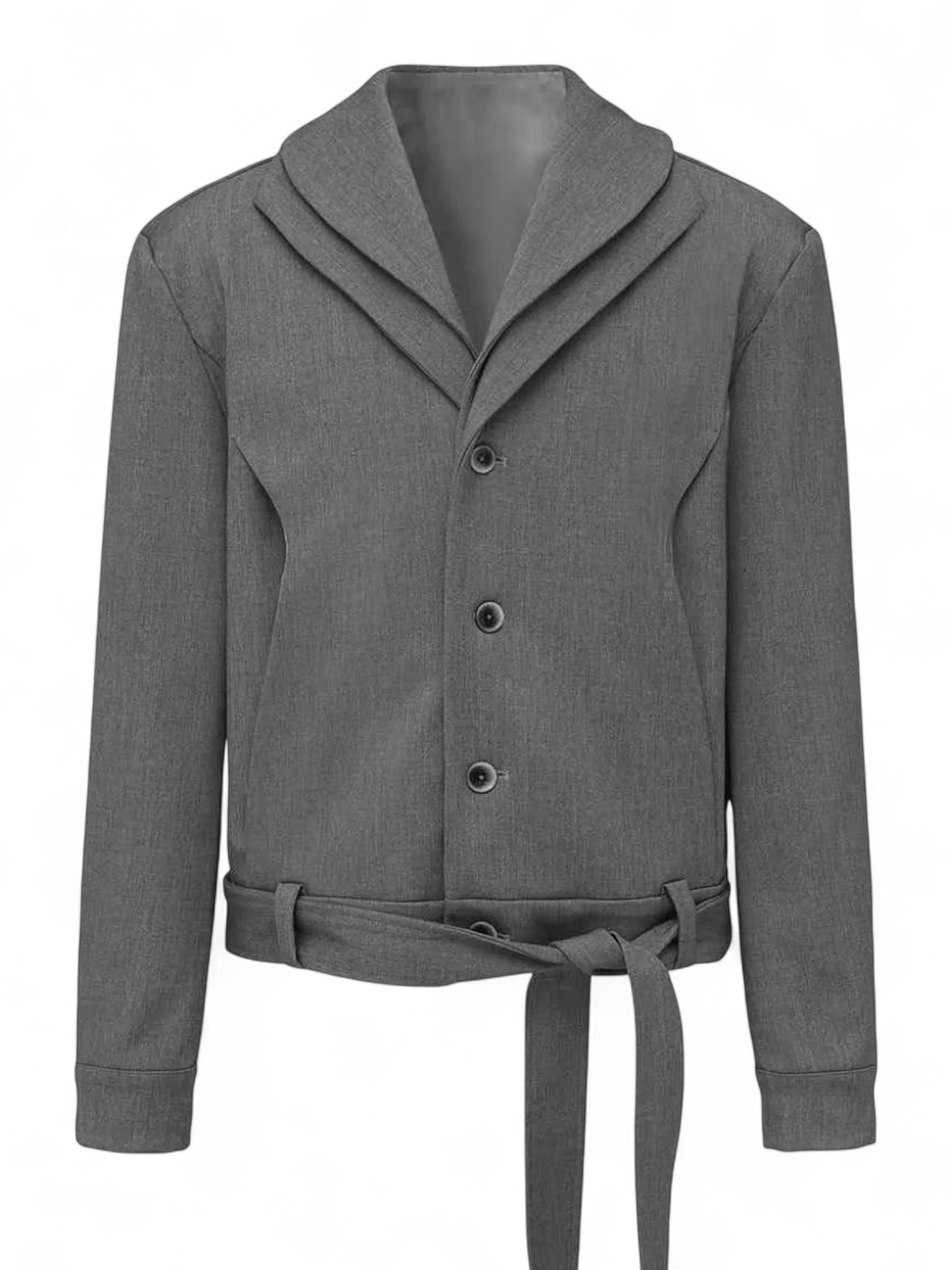 "Dual-Collar Ribbon" Wool-Blend Deconstructed Suit Jacket